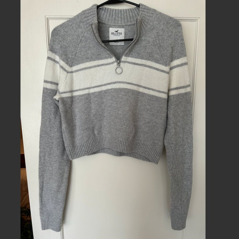 Varsity-style crop sweater, size XS, Hollister